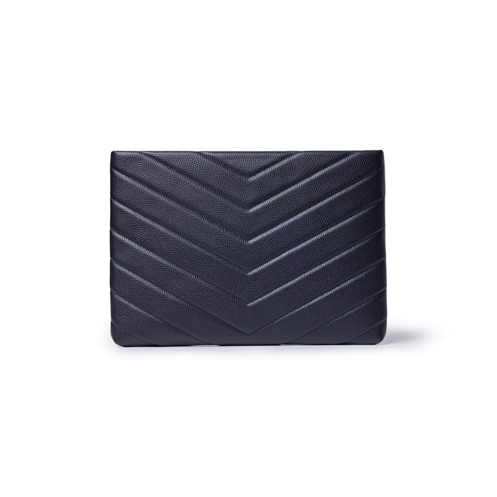 Black pebble laptop sleeve featuring a textured chevron pattern, designed for stylish protection of laptops.