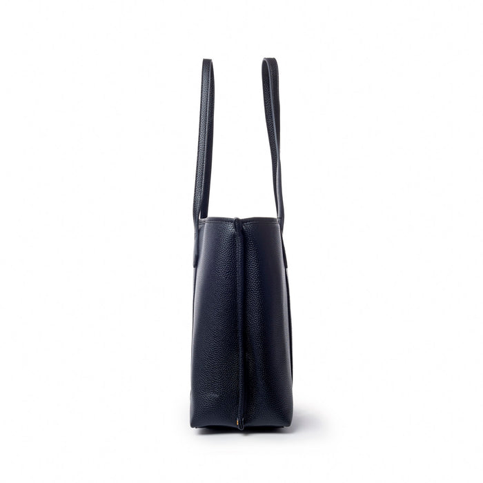 Sleek black pebble tote bag with dual handles and a minimalist design, perfect for everyday use.