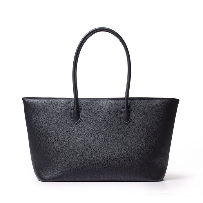 Black Pebble Tote Bag with dual top handles, spacious design, and textured leather finish.
