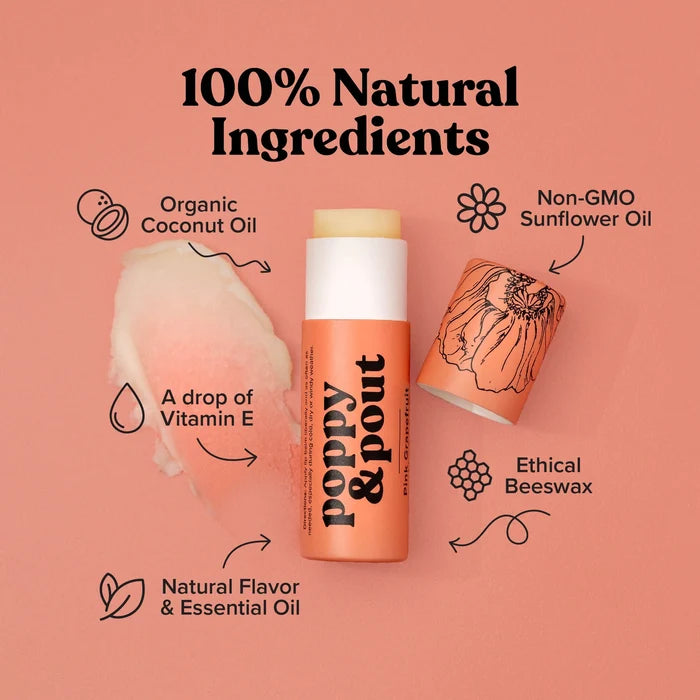Poppy & Pout Lip Balm- Pink Grapefruit