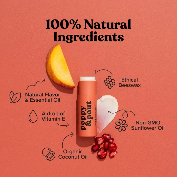 Poppy & Pout Lip Balm- Pomegranate Peach