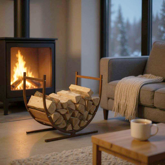 Pre-Rusted Metal Firewood Log Holder