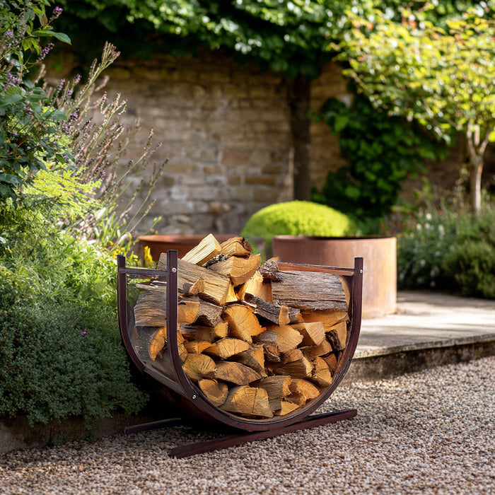 Pre-Rusted Metal Firewood Log Holder
