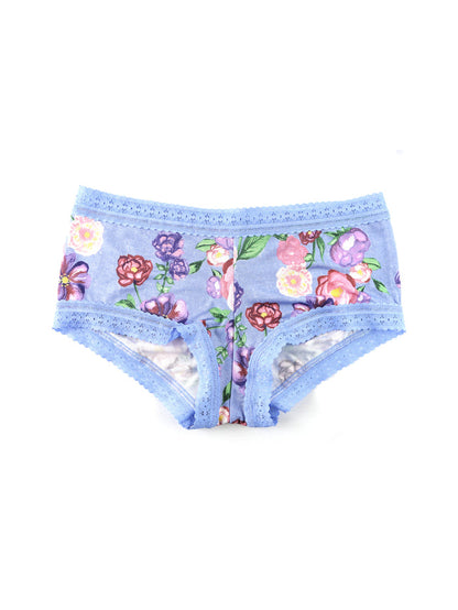 Printed DreamEase™ Boyshort Chatsworth House Gardens - Blue Floral Lace Trim Flat Lay | Hanky Panky