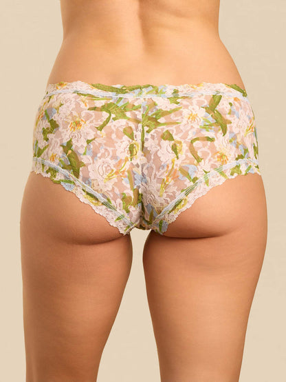 Floral lily blue printed Signature Lace® boyshort - Back View, On Model | Hanky Panky