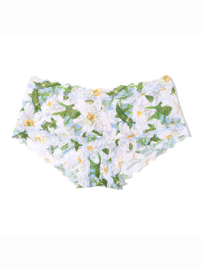 Floral Lily Blue Signature Lace® printed boyshort - Flat Lay, White Background | Hanky Panky