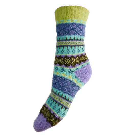 Purple and turquoise Scandi patterned soft Cosy socks