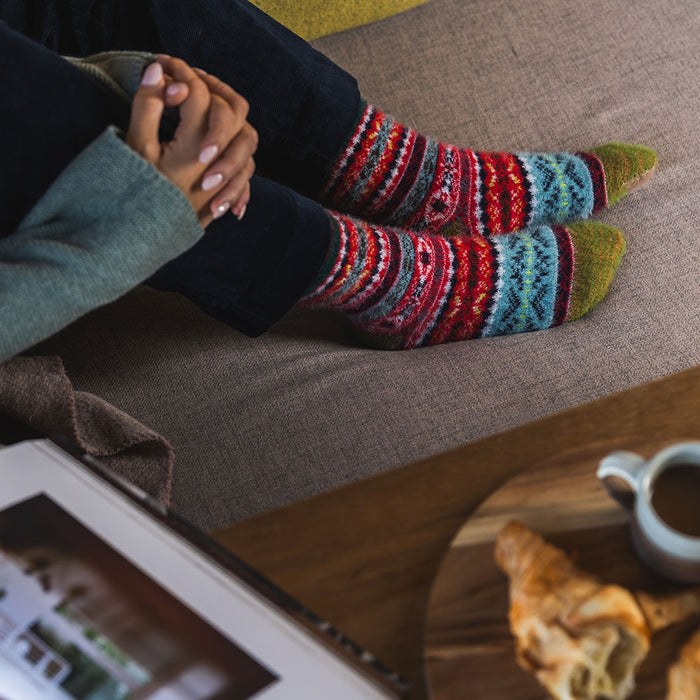 Red and green patterned Cosy socks
