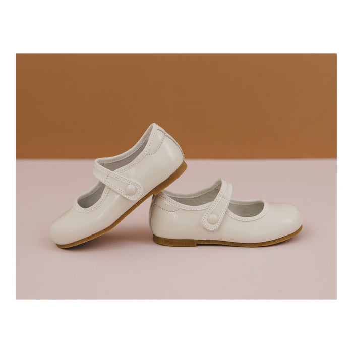 Toddler Girl's Patent Ivory Flat - L'Amour Shoes - Renata