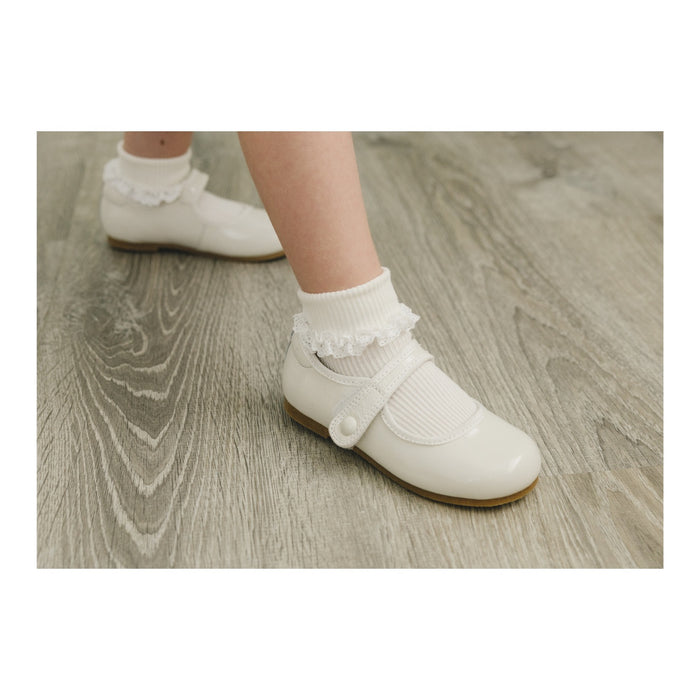 Toddler Girl's Patent Ivory Flat - L'Amour Shoes - Renata