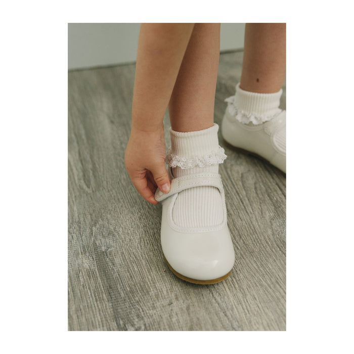 Toddler Girl's Patent Ivory Flat - L'Amour Shoes - Renata