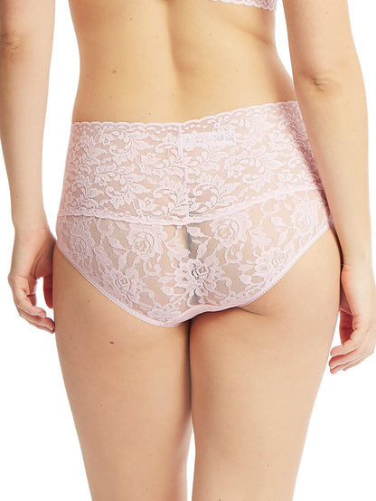 Bliss Pink Retro Lace V-Kini Full Coverage High-Rise Panty - Back View On Model | Hanky Panky