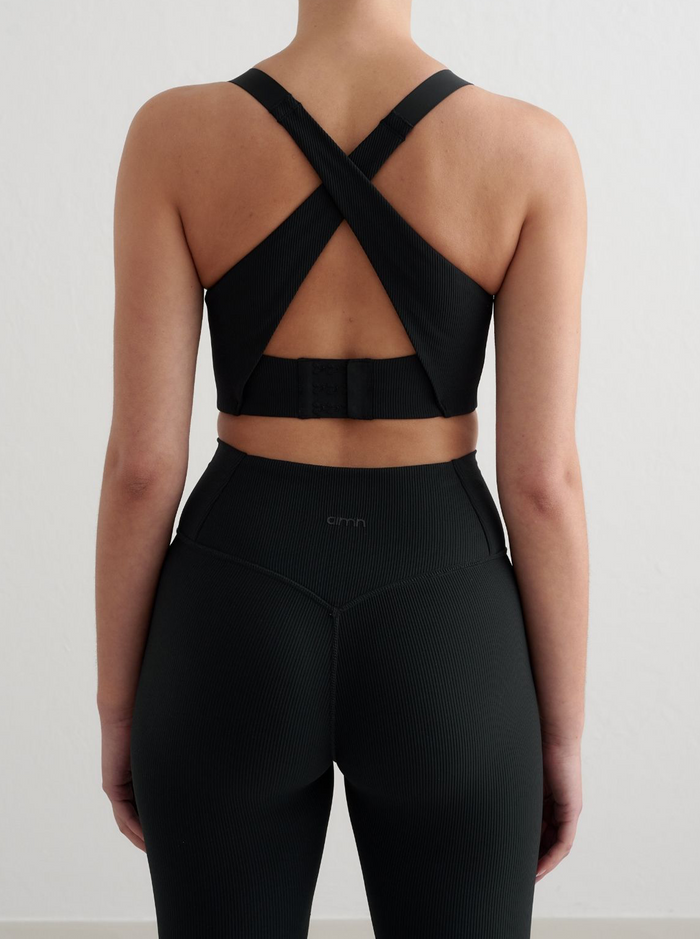 Ribbed Performance Support Bra in Black