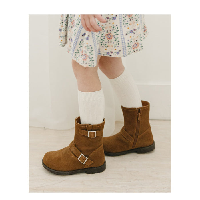 Sarah Toddler Girl's Brown Leather Biker Boot  - L'Amour Shoes