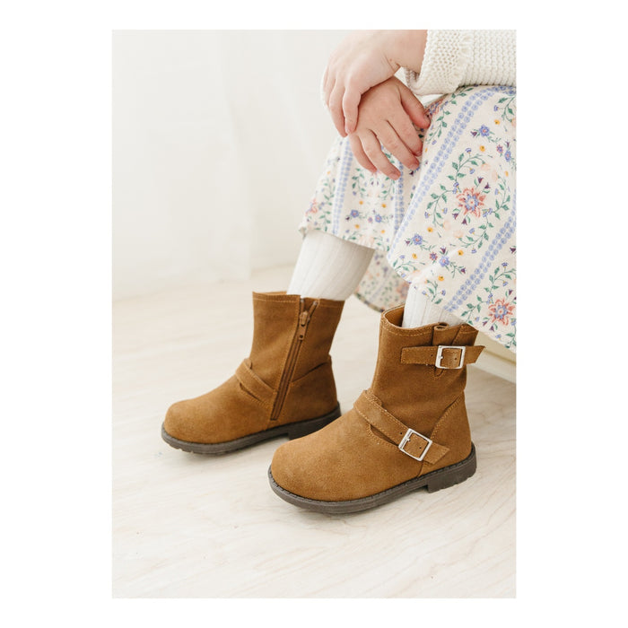 Sarah Toddler Girl's Brown Leather Biker Boot  - L'Amour Shoes