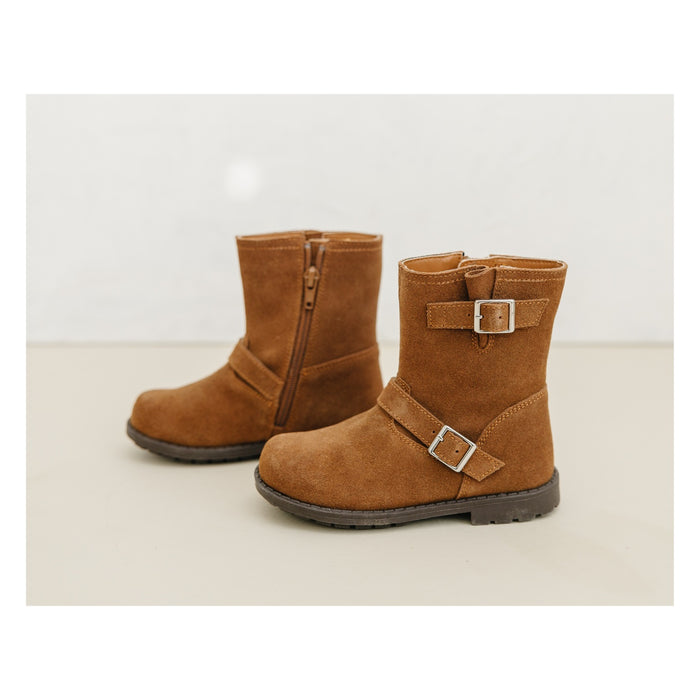 Sarah Toddler Girl's Brown Leather Biker Boot  - L'Amour Shoes
