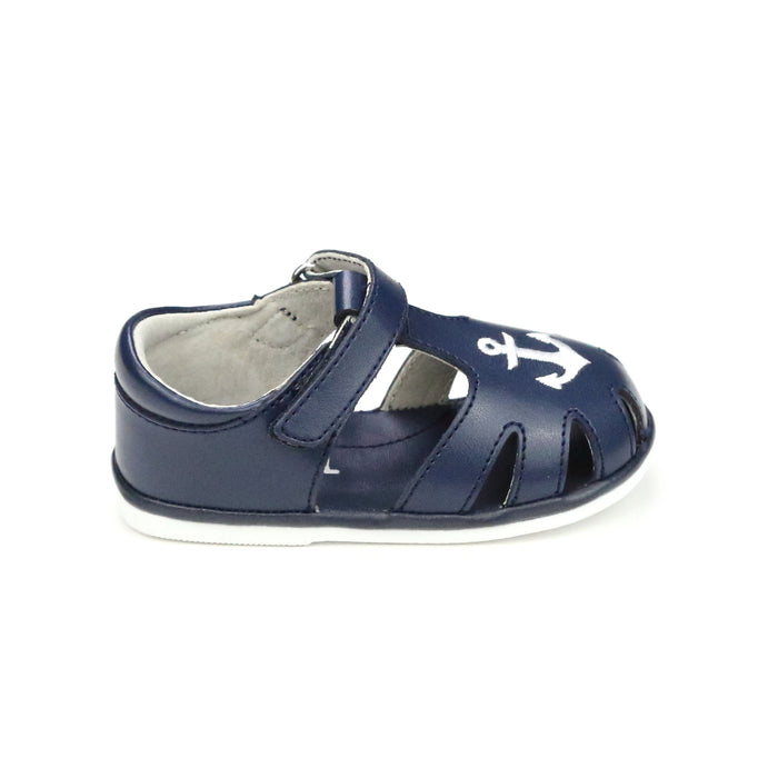 Sawyer Baby Boy Sandal - Anchor Caged Navy Leather - www.lamourshoes.com