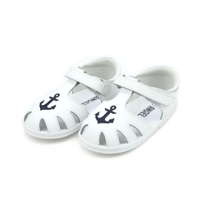Sawyer Baby Boy Sandal - Anchor Caged White Leather - www.lamourshoes.com