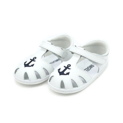 Sawyer Baby Boy Sandal - Anchor Caged White Leather - www.lamourshoes.com