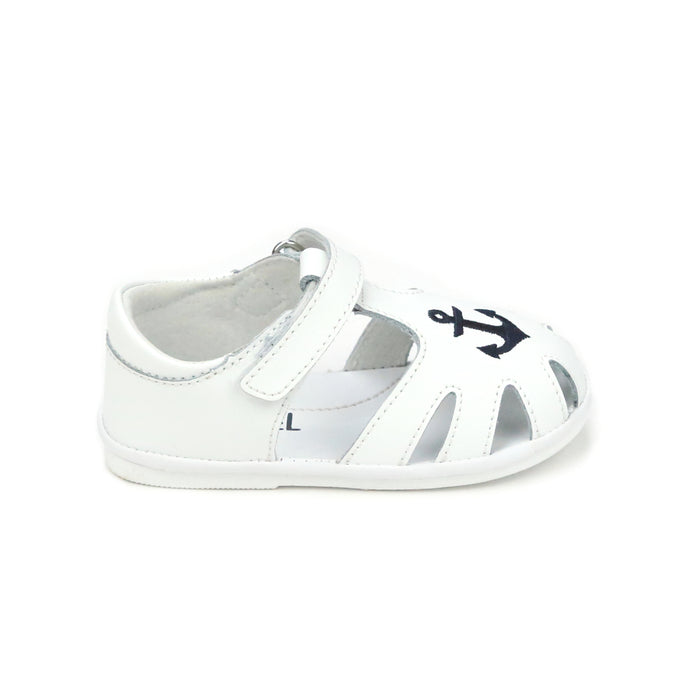 Sawyer Baby Boy Sandal - Anchor Caged White Leather - www.lamourshoes.com