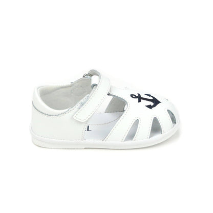 Sawyer Baby Boy Sandal - Anchor Caged White Leather - www.lamourshoes.com