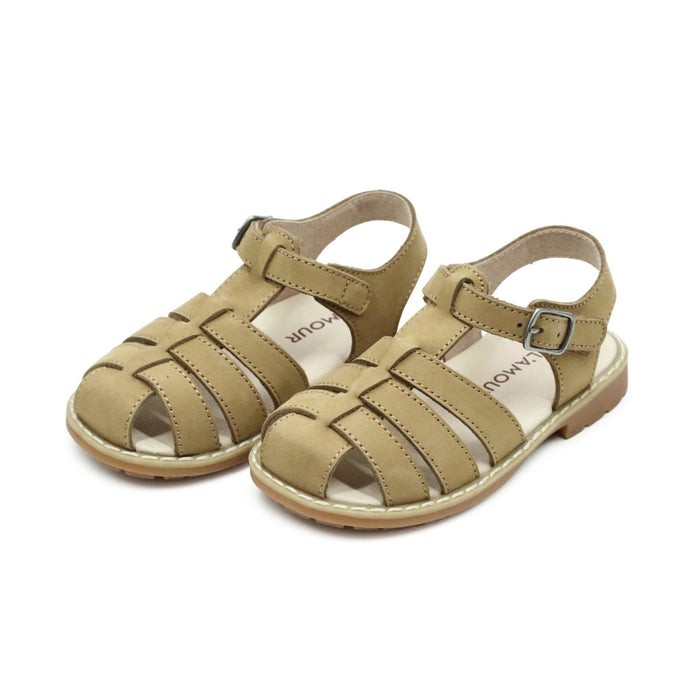 Toddler Boy's Nubuck Khaki Brown Leather Fisherman Sandal - Scott - L'Amour Shoes