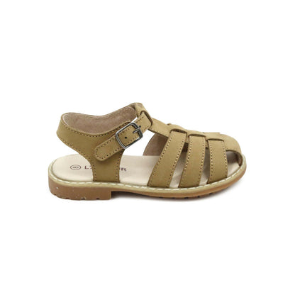 Toddler Boy's Nubuck Khaki Brown Leather Fisherman Sandal - Scott - L'Amour Shoes