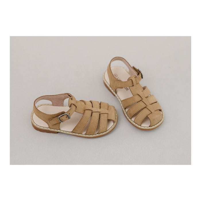 Toddler Boy's Nubuck Khaki Brown Leather Fisherman Sandal - Scott - L'Amour Shoes