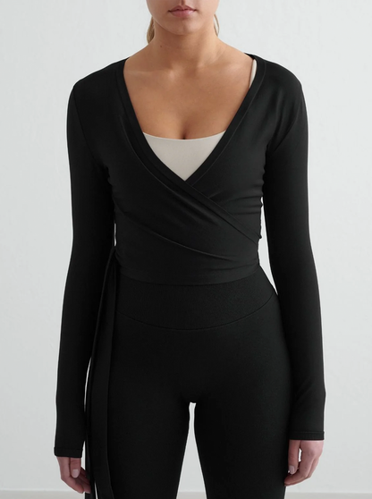 Shape Seamless Wrap Long Sleeve in Black