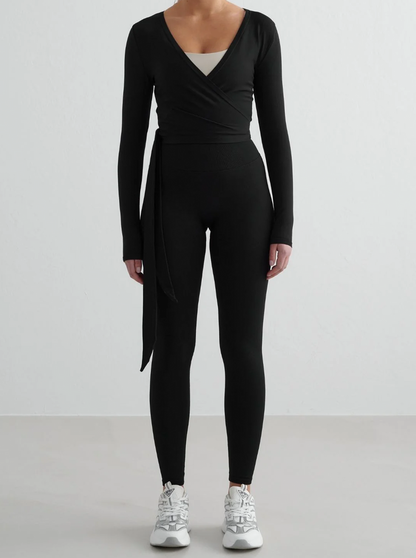 Shape Seamless Wrap Long Sleeve in Black