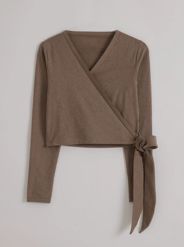 Shape Seamless Wrap Long Sleeve in Espresso Melange