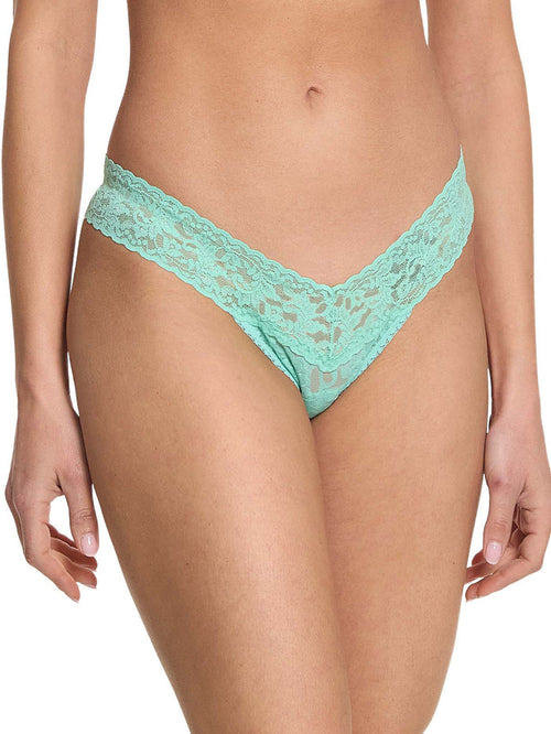 Tulum Green Signature Lace® Low Rise Thong - Front On-Model, comfortable lace thong | Hanky Panky