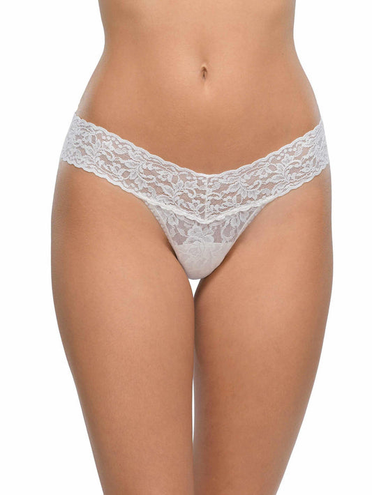 White Signature Lace® Low Rise Thong - Front On-Model View, comfortable lace thong | Hanky Panky