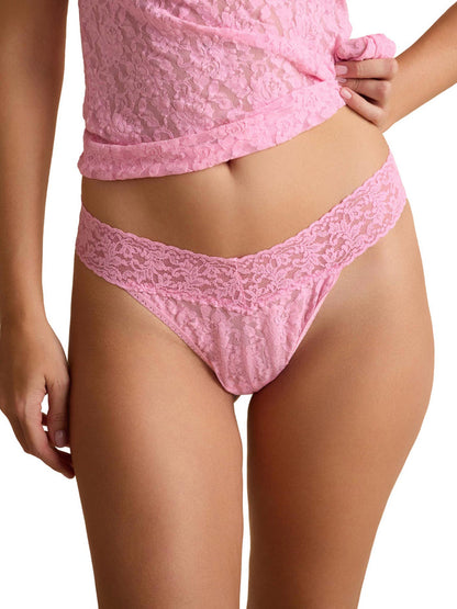 Strawberry Lemonade Pink Signature Lace® Original Rise Thong - Front View On Model | Hanky Panky