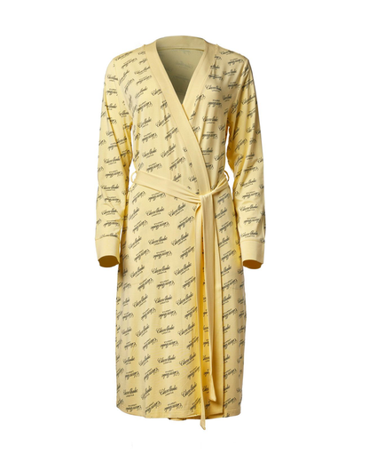 Yellow robe featuring a stylish signature print, designed for comfort and luxury in everyday wear.