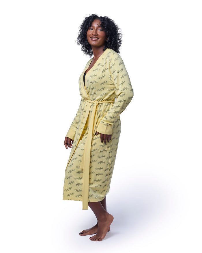 Yellow signature luxe robe featuring a stylish wrap design and comfortable fit, perfect for a chic loungewear look.
