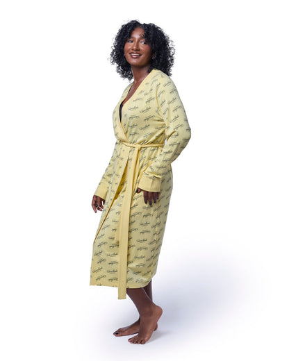 Yellow signature luxe robe featuring a stylish wrap design and comfortable fit, perfect for a chic loungewear look.