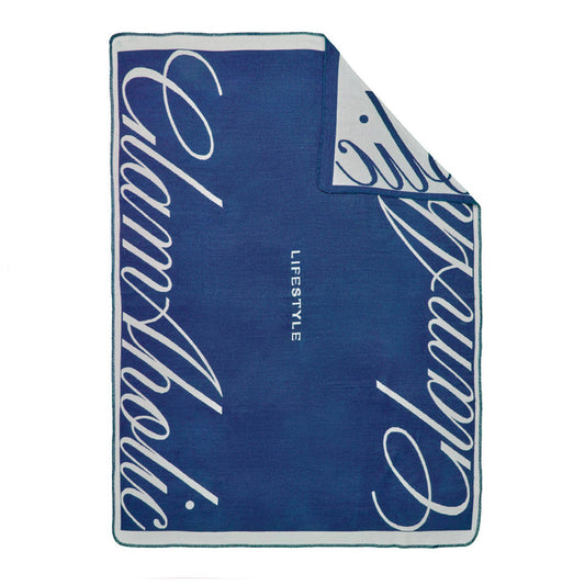 Navy throw blanket featuring the Glam-Aholic logo in a stylish design, perfect for cozying up in luxury.