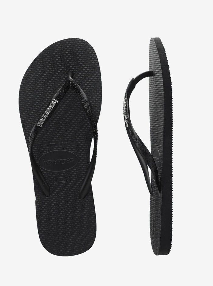 Slim Metallic Logo Flip Flops Womens
