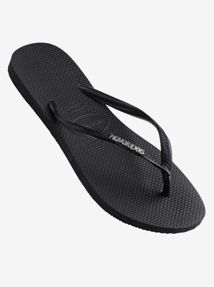 Slim Metallic Logo Flip Flops Womens