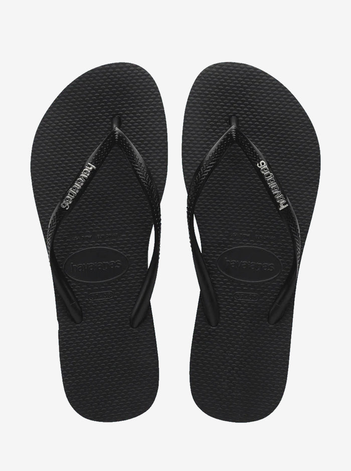 Slim Metallic Logo Flip Flops Womens