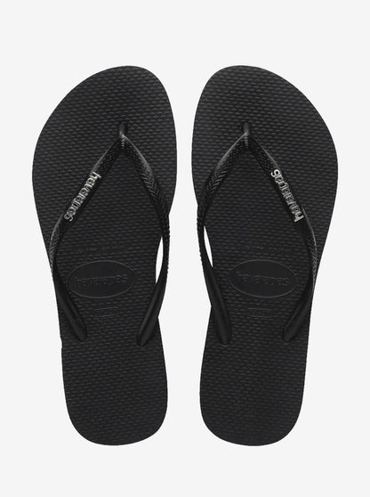 Slim Metallic Logo Flip Flops Womens