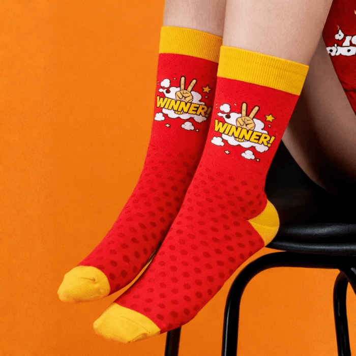 winner-socks-red-yellow-full-length-Sockscarving® Winner Comfort Pop Full-Length Edition-