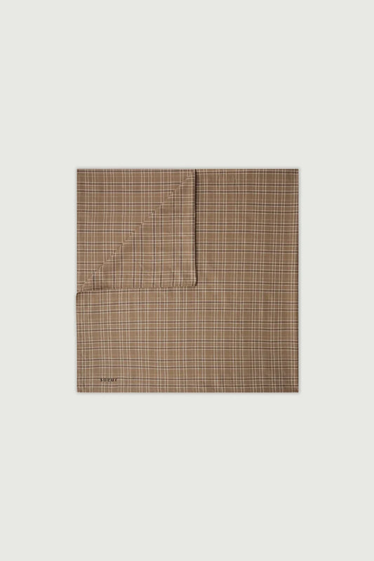 Soeur – Sky Checked Cotton Scarf in Mink Brown and White