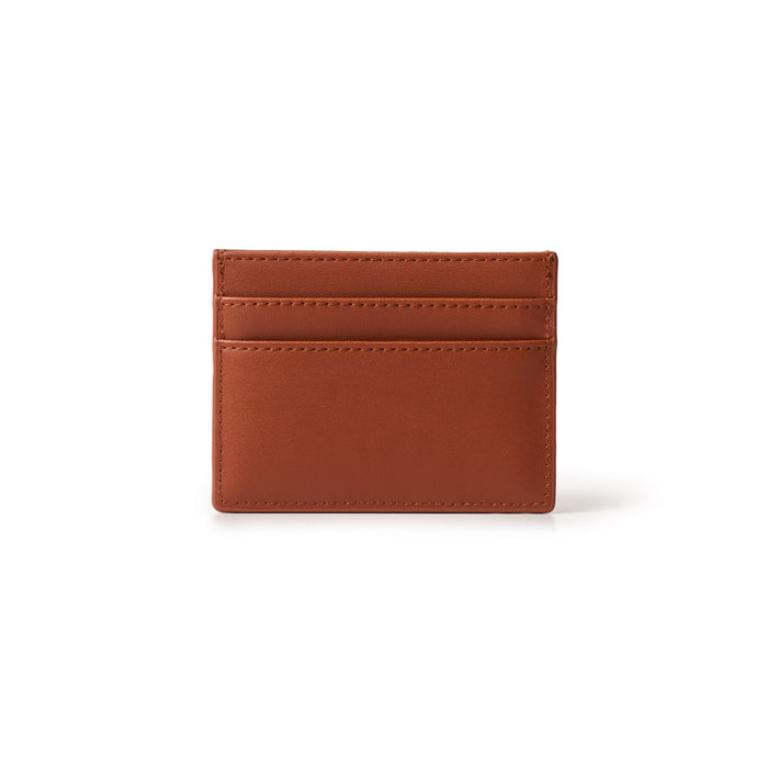 Brown leather card holder with multiple card slots, designed for holding credit, debit, or ID cards.