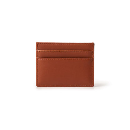 Brown leather card holder with multiple card slots, designed for holding credit, debit, or ID cards.