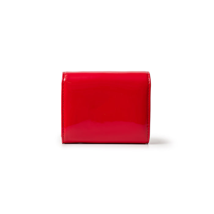 Red glossy compact wallet with mirror, labeled "Standard Gold Compact WOC - Mirror Red" against a white background.