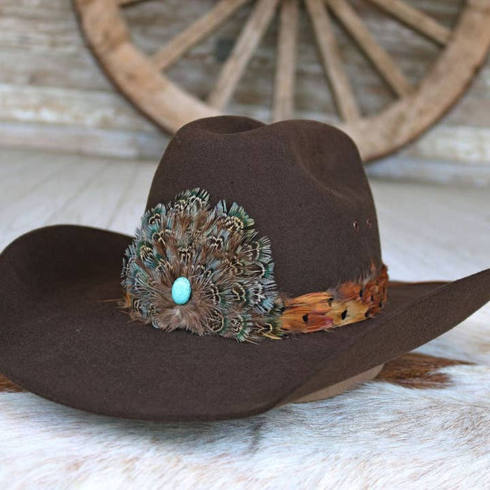 Stellar Turquoise Feather Crest Hatband - Small