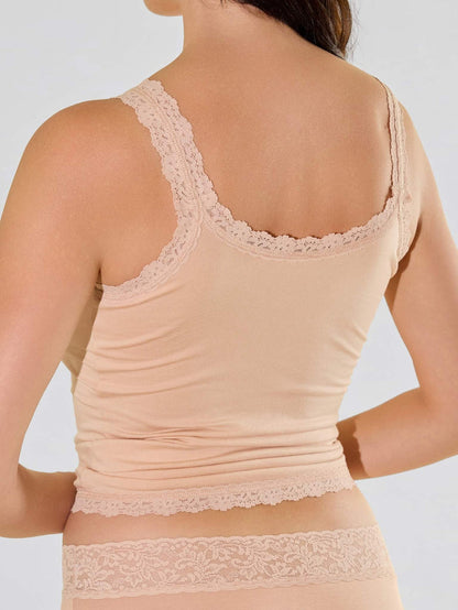 Chai Supima® Cotton Lace-Trim Cami - Close-Up Back Strap Detail On Model | Hanky Panky