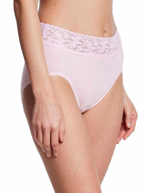 Bliss Pink Supima® Cotton French Brief with lace waistband - On Model Side View | Hanky Panky